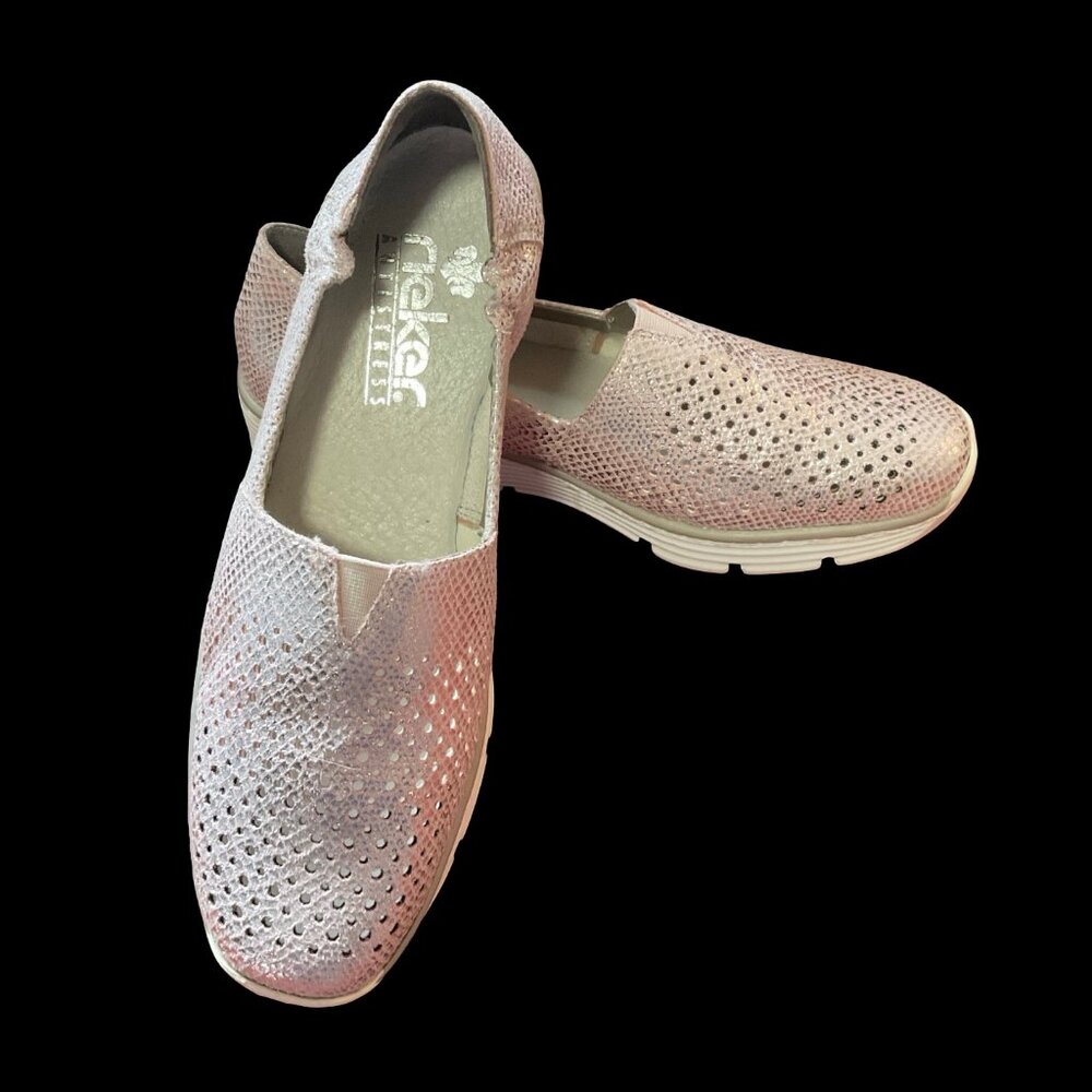 Pink Metallic Snake Print Slip On Shoes